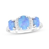 Thumbnail Image 1 of Oval-Cut Blue Lab-Created Opal & White Lab-Created Sapphire Three-Stone Ring Sterling Silver