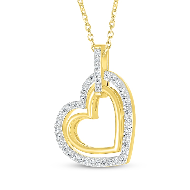 Main Image 2 of Diamond Tilted Hearts Necklace 1/4 ct tw 10K Yellow Gold 18&quot;