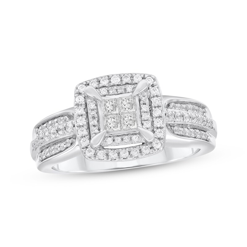 Main Image 1 of Princess-Cut Quad Diamond Engagement Ring 1/2 ct tw 10K White Gold