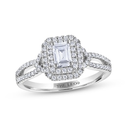 THE LEO Diamond Emerald-Cut Double Halo Engagement Ring 7/8 ct tw 14K White Gold
