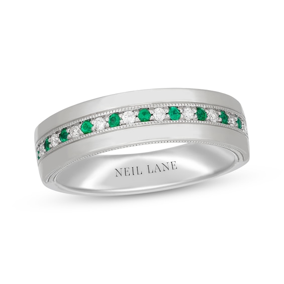 Neil Lane Men's Natural Emerald & Diamond Wedding Band 1/6 ct tw 14K White Gold
