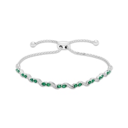 Our Story Together Pear-Shaped Lab-Created Emerald & White Lab-Created Sapphire S-Link Bolo Bracelet 10K White Gold