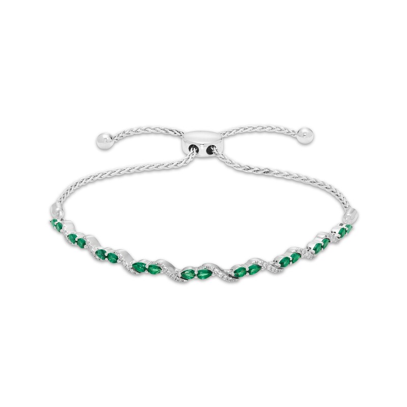 Main Image 1 of Our Story Together Pear-Shaped Lab-Created Emerald & White Lab-Created Sapphire S-Link Bolo Bracelet 10K White Gold