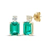 Thumbnail Image 1 of Emerald-Cut Lab-Created Emerald & Oval-Cut Lab-Grown Diamond Earrings 3/8 ct tw 14K Yellow Gold