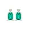 Thumbnail Image 2 of Emerald-Cut Lab-Created Emerald & Oval-Cut Lab-Grown Diamond Earrings 3/8 ct tw 14K Yellow Gold