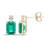 Thumbnail Image 3 of Emerald-Cut Lab-Created Emerald & Oval-Cut Lab-Grown Diamond Earrings 3/8 ct tw 14K Yellow Gold