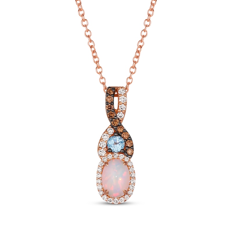 Main Image 1 of Le Vian Oval-Cut Opal & Blue Topaz Necklace 1/4 ct tw Diamonds 14K Strawberry Gold 19&quot;