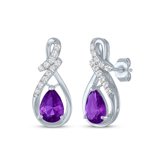 Pear-Shaped Amethyst & White Lab-Created Sapphire Swirl Earrings Sterling Silver