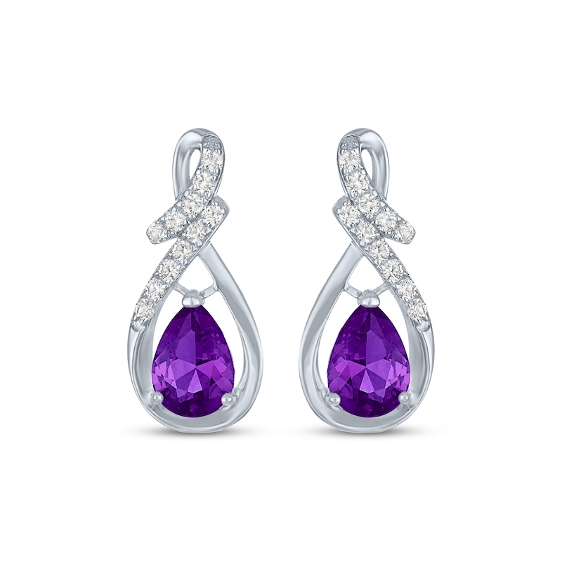 Main Image 2 of Pear-Shaped Amethyst & White Lab-Created Sapphire Swirl Earrings Sterling Silver