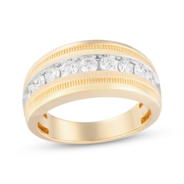 Men's Diamond Channel Wedding Band 1 ct tw 10K Yellow Gold