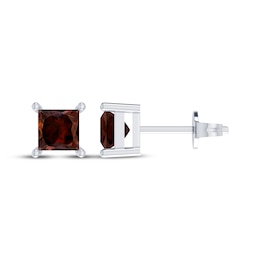 Square-Cut Garnet Solitaire Stud Earrings Sterling Silver