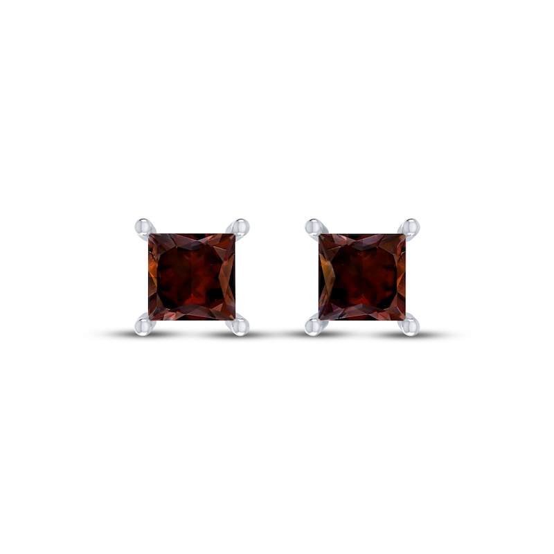 Main Image 2 of Square-Cut Garnet Solitaire Stud Earrings Sterling Silver