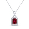 Thumbnail Image 1 of Octagon-Cut Lab-Created Ruby & White Lab-Created Sapphire Halo Necklace Sterling Silver 18&quot;