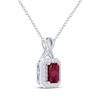 Thumbnail Image 2 of Octagon-Cut Lab-Created Ruby & White Lab-Created Sapphire Halo Necklace Sterling Silver 18&quot;