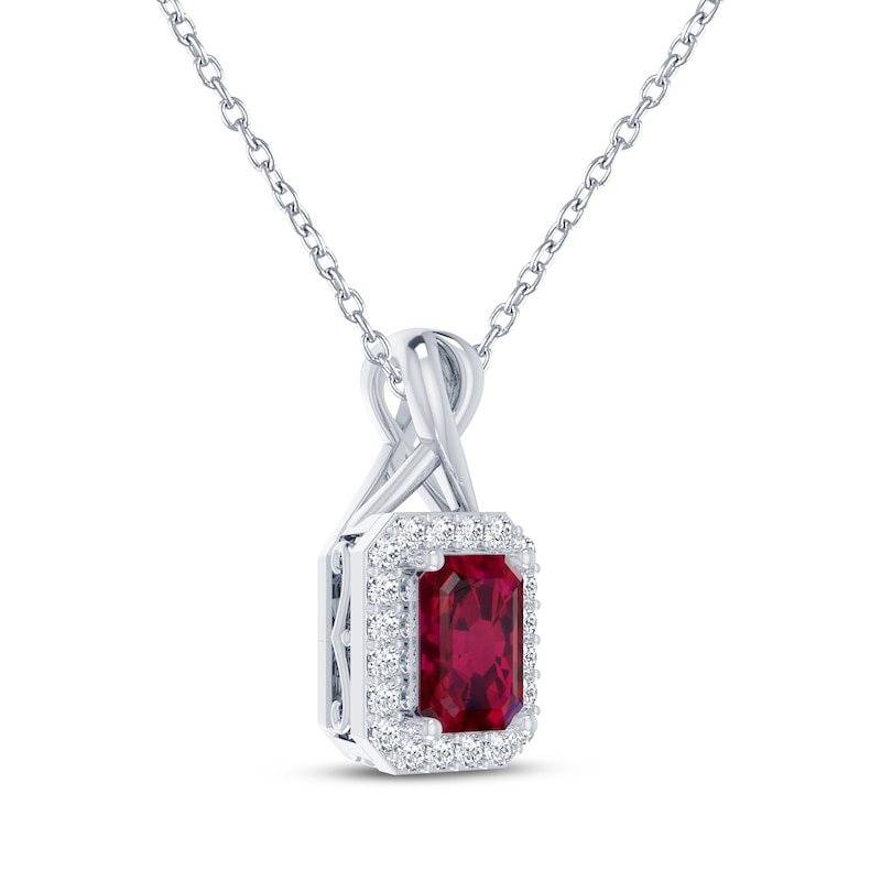 Main Image 2 of Octagon-Cut Lab-Created Ruby & White Lab-Created Sapphire Halo Necklace Sterling Silver 18&quot;