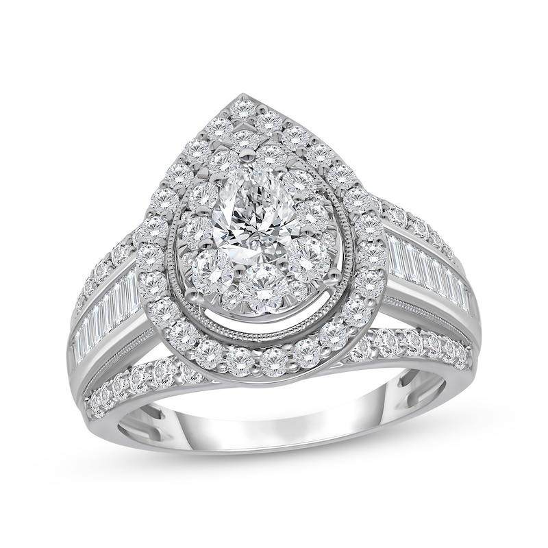 Main Image 1 of Lab-Grown Diamonds by KAY Pear-Shaped Double Halo Engagement Ring 2 ct tw 10K White Gold