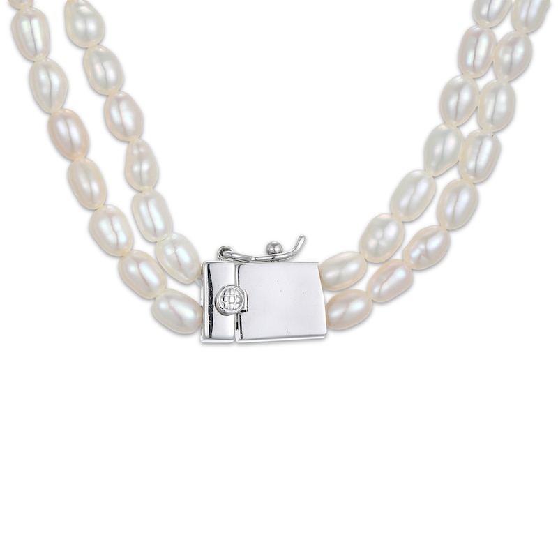 Main Image 3 of White Lab-Created Sapphire & Cultured Pearl Layered Necklace Sterling Silver 17&quot;