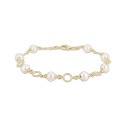 Cultured Pearl Link Bracelet 18K Yellow Gold-Plated Sterling Silver 7.25&quot;