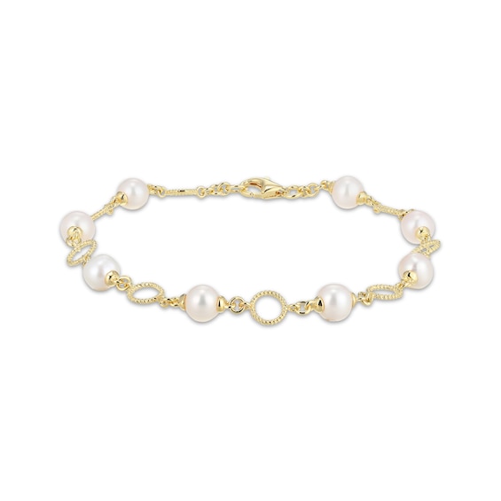 Cultured Pearl Link Bracelet 18K Yellow Gold-Plated Sterling Silver 7.25"