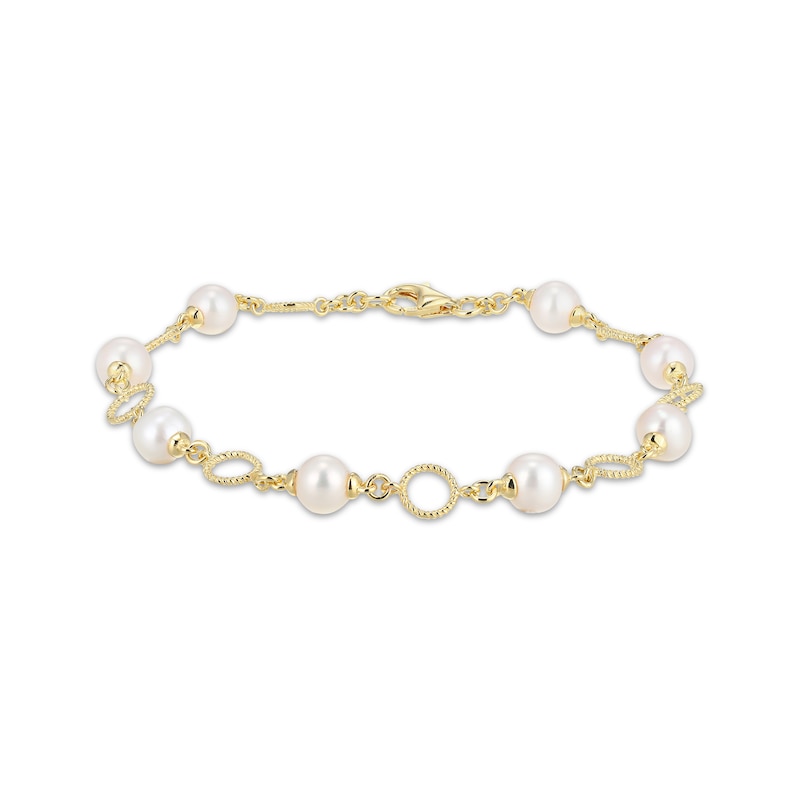 Main Image 1 of Cultured Pearl Link Bracelet 18K Yellow Gold-Plated Sterling Silver 7.25&quot;