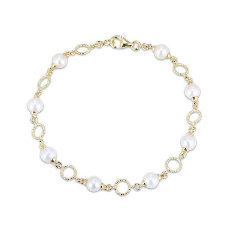 Main Image 2 of Cultured Pearl Link Bracelet 18K Yellow Gold-Plated Sterling Silver 7.25&quot;