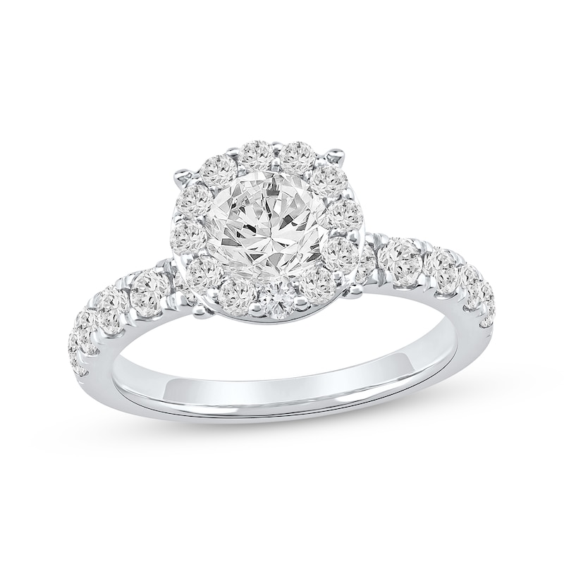 Main Image 1 of Round-Cut Diamond Halo Engagement Ring 2 ct tw 14K White Gold