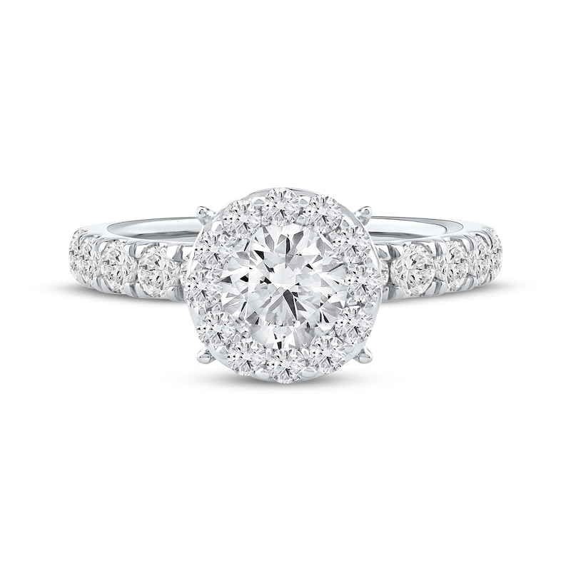 Main Image 3 of Round-Cut Diamond Halo Engagement Ring 2 ct tw 14K White Gold