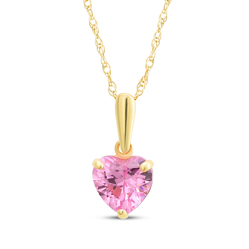 Main Image 1 of Children's Pink Cubic Zirconia Heart Solitaire Necklace 14K Yellow Gold 13&quot;