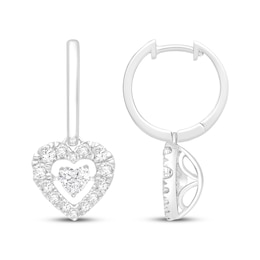 Unstoppable Love Lab-Grown Diamond Heart-Shaped Dangle Hoop Earrings 1-1/2 ct tw 10K White Gold