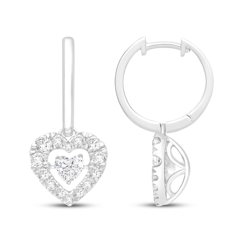 Main Image 1 of Unstoppable Love Lab-Grown Diamond Heart-Shaped Dangle Hoop Earrings 1-1/2 ct tw 10K White Gold