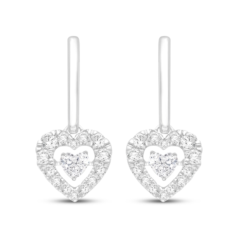 Main Image 2 of Unstoppable Love Lab-Grown Diamond Heart-Shaped Dangle Hoop Earrings 1-1/2 ct tw 10K White Gold