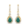 Thumbnail Image 2 of Pear-Shaped Natural Emerald & Diamond Dangle Earrings 1/6 ct tw 14K Yellow Gold