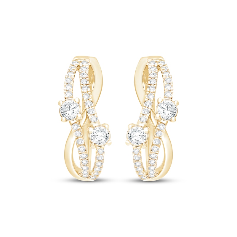 Main Image 2 of Lab-Grown Diamonds by KAY Wavy Split Hoop Earrings 1 ct tw 14K Yellow Gold