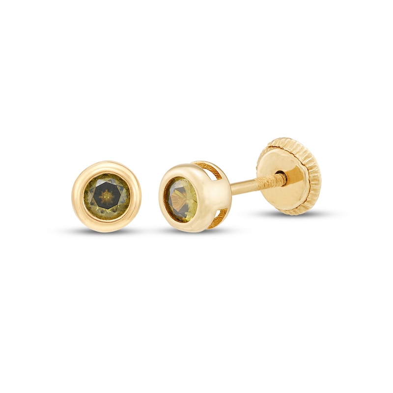 Main Image 1 of Children's Round-Cut Peridot Stud Earrings 14K Yellow Gold