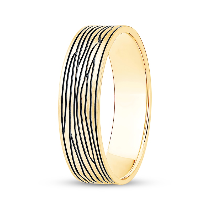 Main Image 2 of Men's Etched-Pattern Wedding Band 10K Yellow Gold 6mm