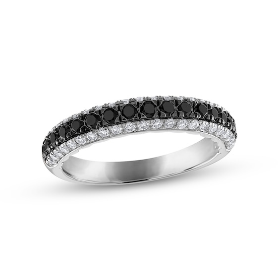Black & White Diamond Anniversary Ring 3/4 ct tw Round-cut 14K White Gold