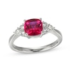 Thumbnail Image 1 of Cushion-Cut Lab-Created Ruby & White Lab-Created Sapphire Ring Sterling Silver