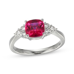 Cushion-Cut Lab-Created Ruby & White Lab-Created Sapphire Ring Sterling Silver