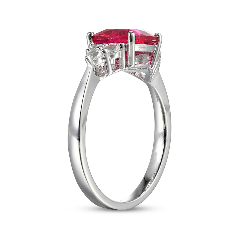 Main Image 2 of Cushion-Cut Lab-Created Ruby & White Lab-Created Sapphire Ring Sterling Silver