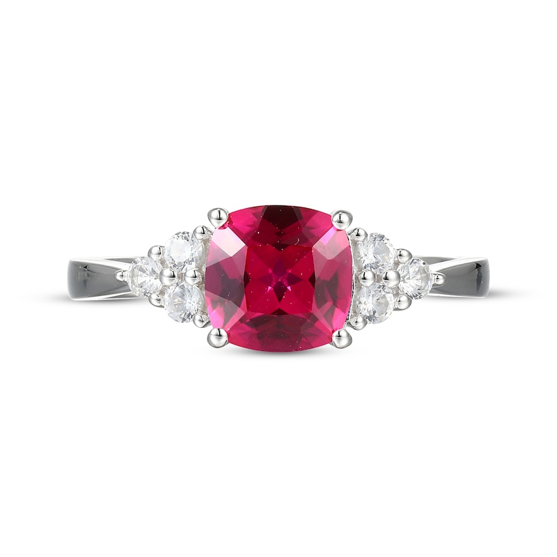 Main Image 3 of Cushion-Cut Lab-Created Ruby & White Lab-Created Sapphire Ring Sterling Silver