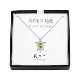 Pear-Shaped Peridot & White Lab-Created Sapphire Turtle Necklace Sterling Silver 18&quot;