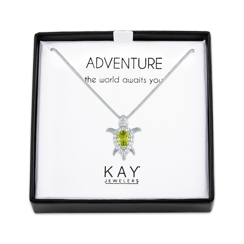 Pear-Shaped Peridot & White Lab-Created Sapphire Turtle Necklace Sterling Silver 18"