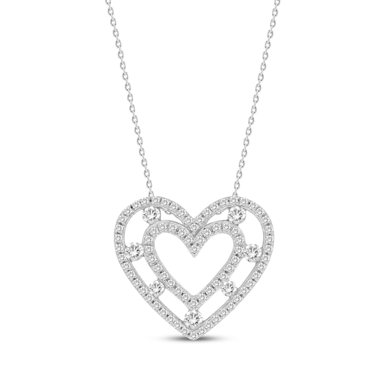 Diamond Double Heart Necklace 1/3 ct tw 10K White Gold 18"