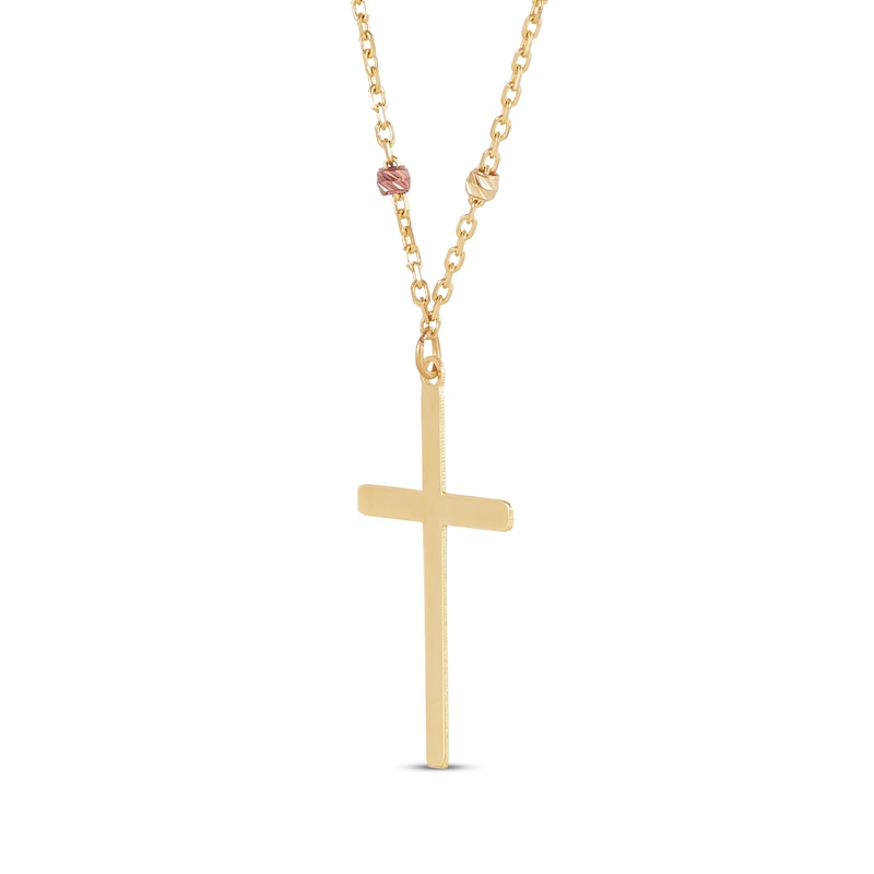 Main Image 2 of Diamond-Cut Rosary Cross Necklace 14K Tri-Tone Gold 17.75&quot;