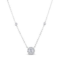 Diamond Halo Station Necklace 1 ct tw 14K White Gold 18.5&quot;