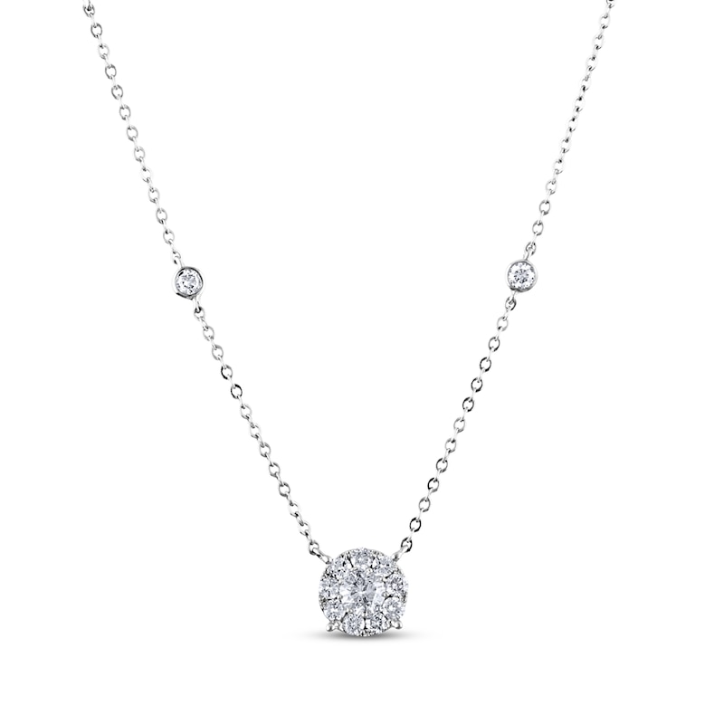 Main Image 1 of Diamond Halo Station Necklace 1 ct tw 14K White Gold 18.5&quot;