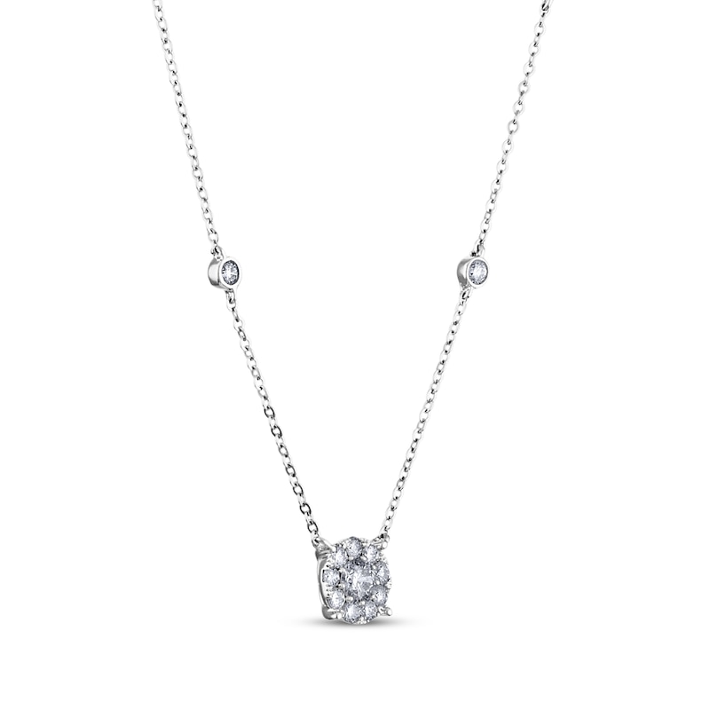 Main Image 2 of Diamond Halo Station Necklace 1 ct tw 14K White Gold 18.5&quot;