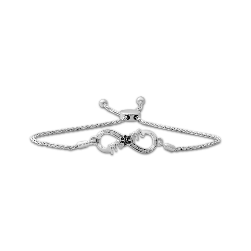 Main Image 1 of Black & White Diamond Dog Mom Infinity Bolo Bracelet 1/20 ct tw Sterling Silver