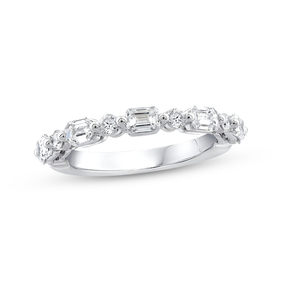 Emerald & Round-Cut Diamond Anniversary Ring 1 ct tw 14K White Gold