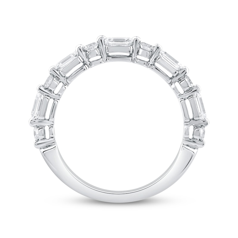 Emerald & Round-Cut Diamond Anniversary Ring 1 ct tw 14K White Gold
